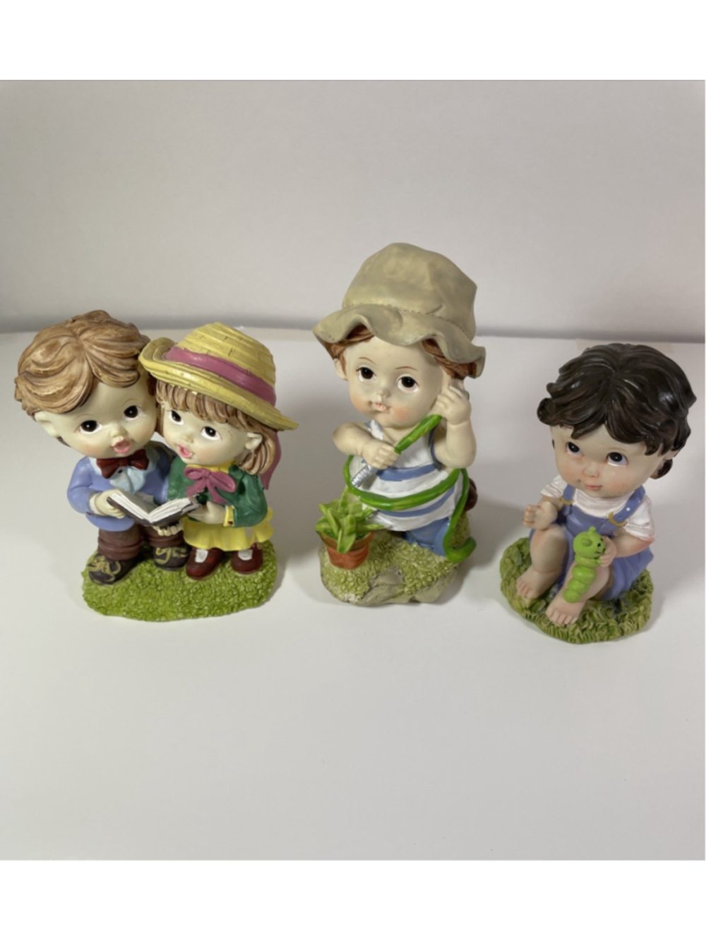 Vintage Tender Times Figurines Caterpillar Garden Hose Hymn Singers - Lot of 3